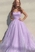 Enchanting Sparkly Lavender Ball Gown Sweetheart Sleeveless Lace-Up-Back Floor-Length Prom Dress for Women