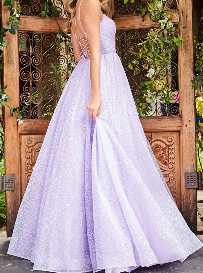 Enchanting Sparkly Lavender Ball Gown Sweetheart Sleeveless Lace-Up-Back Floor-Length Prom Dress for Women