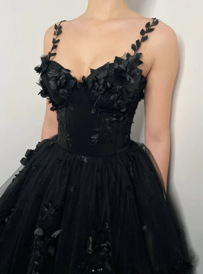 Ethereal 3D Floral Sweetheart Spaghetti-strap Train Ballgown Prom Dress