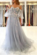 Ethereal Floral Embroidered A-Line Cold-Shoulder Sweetheart Spaghetti-Strap Floor-Length Prom Dress for Women