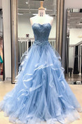 Fairy-Tale Lace Ballgown Sweetheart Strapless Sleeveless Lace-Up-Back Floor-Length Prom Gown