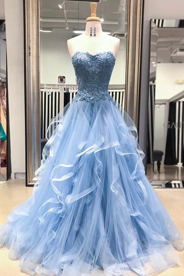 Fairy-Tale Lace Ballgown Sweetheart Strapless Sleeveless Lace-Up-Back Floor-Length Prom Gown