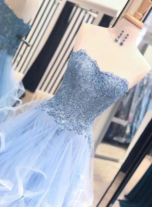 Fairy-Tale Lace Ballgown Sweetheart Strapless Sleeveless Lace-Up-Back Floor-Length Prom Gown