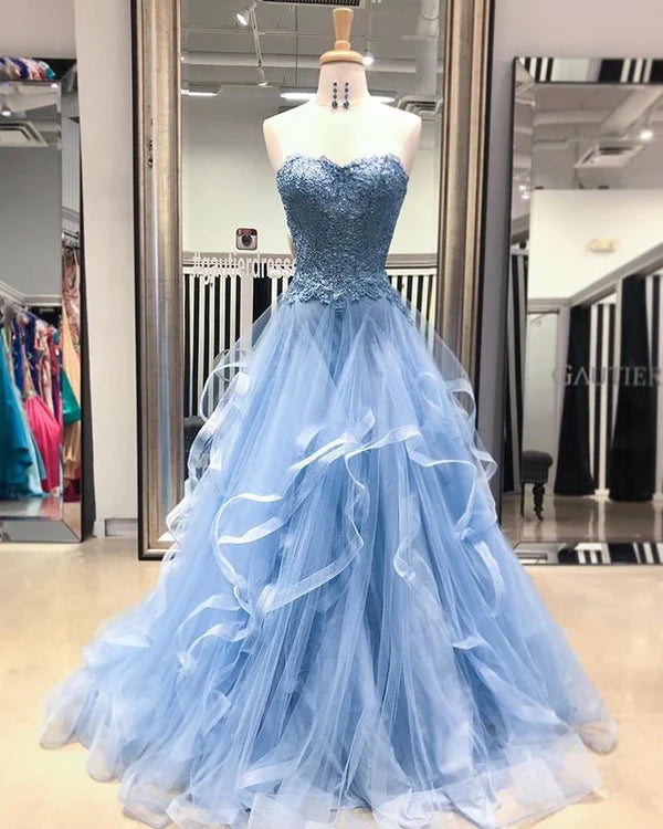 Fairy-Tale Lace Ballgown Sweetheart Strapless Sleeveless Lace-Up-Back Floor-Length Prom Gown