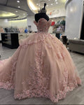 Floral-Embroidered Off-Shoulder Crisscross-Back Tulle Ballgown Prom Dress