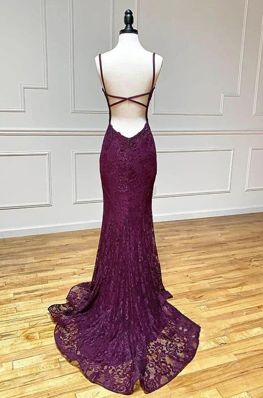 Glamorous Beaded Lace Sweetheart Cross-back High-slit Mermaid Prom Dress