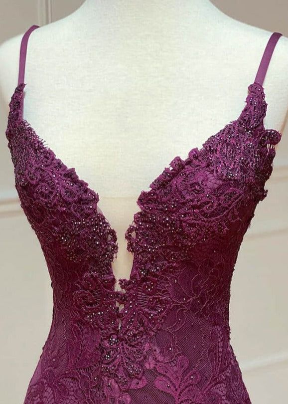 Glamorous Beaded Lace Sweetheart Cross-back High-slit Mermaid Prom Dress