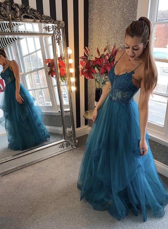 Glamorous Beaded Sweetheart Spaghetti-strap Open-back Ruffled Floor-length Prom Dress