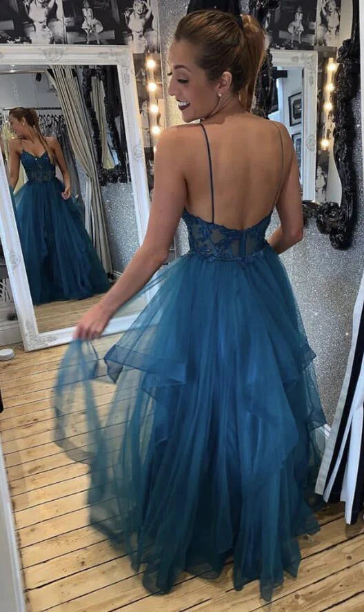 Glamorous Beaded Sweetheart Spaghetti-strap Open-back Ruffled Floor-length Prom Dress