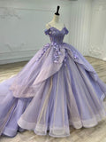 Glamorous Floral-Embroidered Off-the-shoulder Ballgown Prom Dress