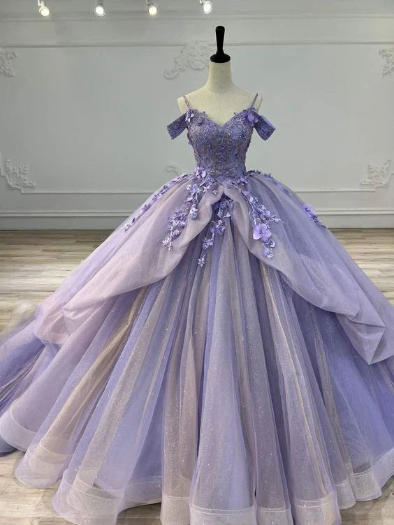 Glamorous Floral-Embroidered Off-the-shoulder Ballgown Prom Dress