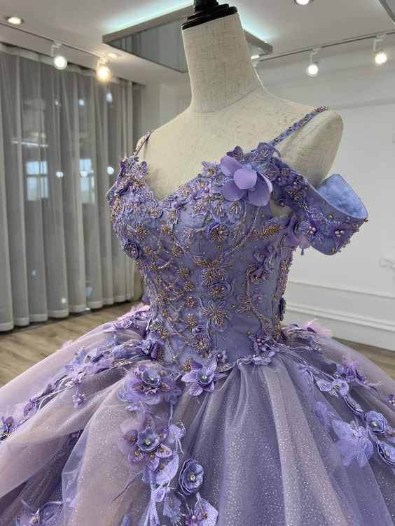 Glamorous Floral-Embroidered Off-the-shoulder Ballgown Prom Dress