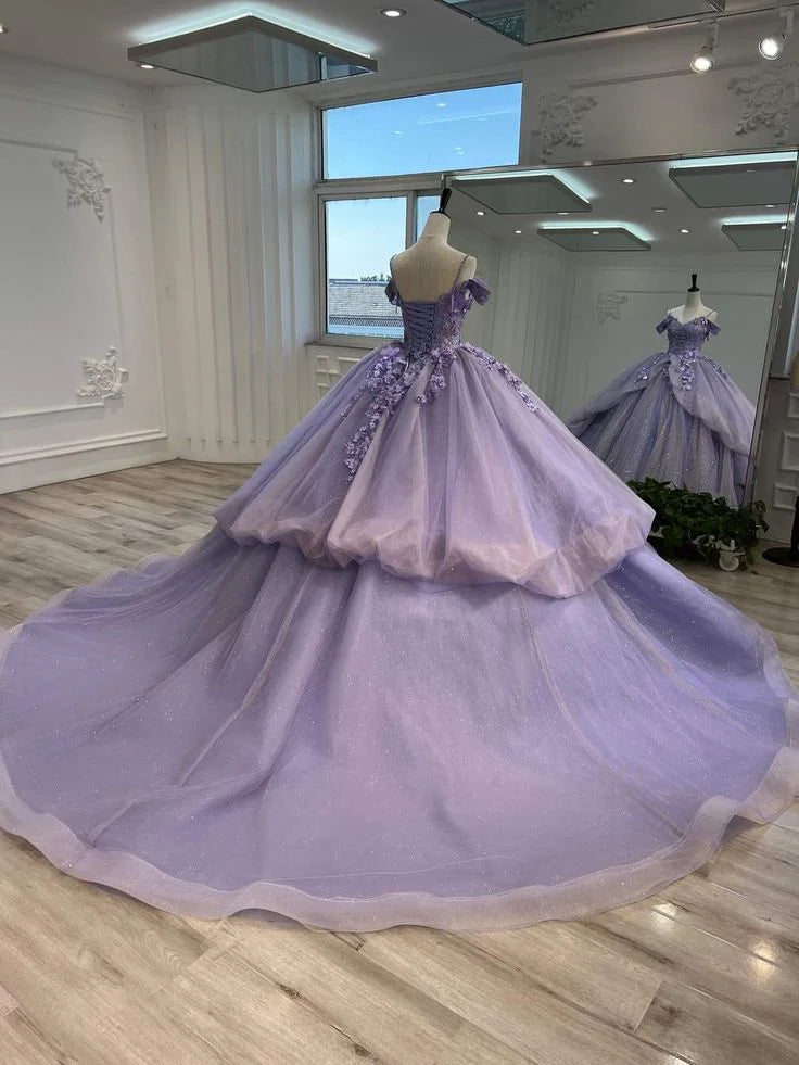 Glamorous Floral-Embroidered Off-the-shoulder Ballgown Prom Dress