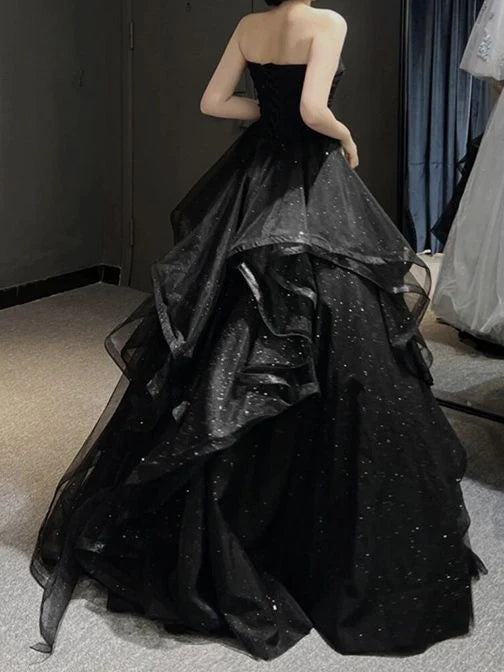 Glamorous Sequin Sweetheart Strapless Lace-up-back Ruffled Floor-length Prom Dress