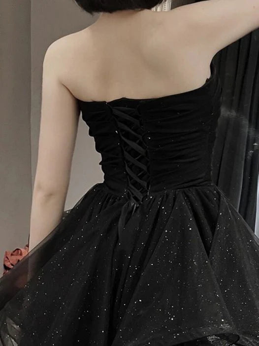 Glamorous Sequin Sweetheart Strapless Lace-up-back Ruffled Floor-length Prom Dress