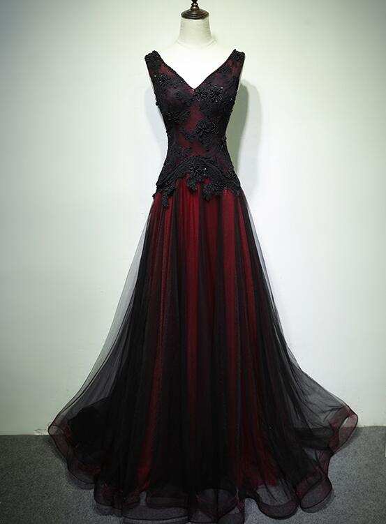 Gothic Beaded Lace Lace-up-back Ombre Tulle Floor-length Prom Dress