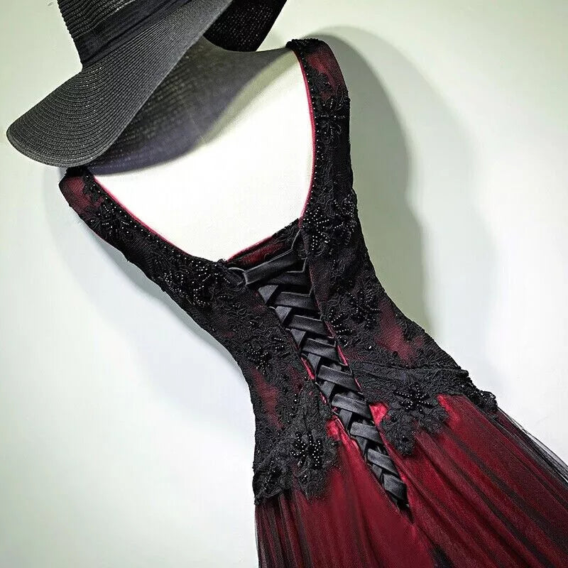 Gothic Beaded Lace Lace-up-back Ombre Tulle Floor-length Prom Dress
