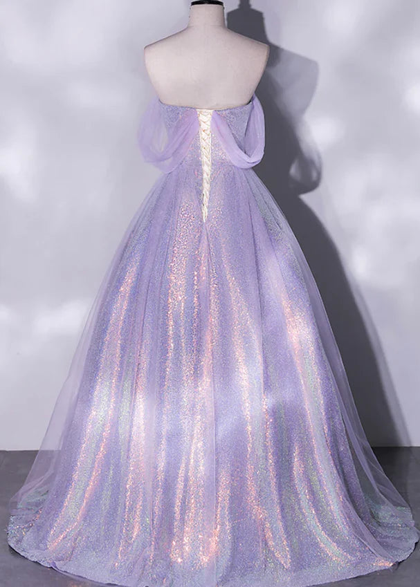 Iridescent Tulle Sweetheart Off-Shoulder Ballgown Prom Dress