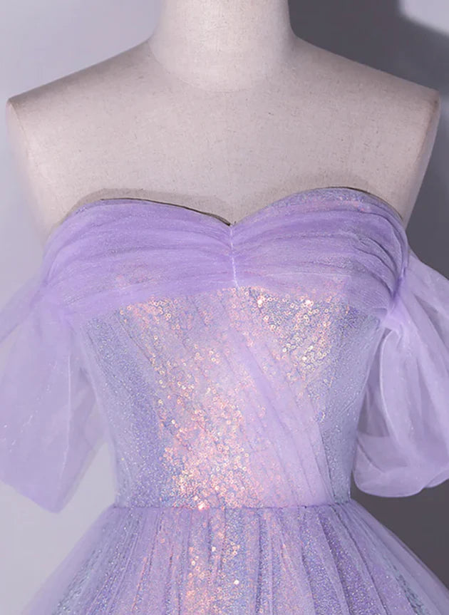 Iridescent Tulle Sweetheart Off-Shoulder Ballgown Prom Dress
