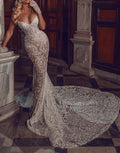 Luxe Beaded Lace Mermaid Sweetheart Strapless Corset-Bodice Cathedral-Train Wedding Gown