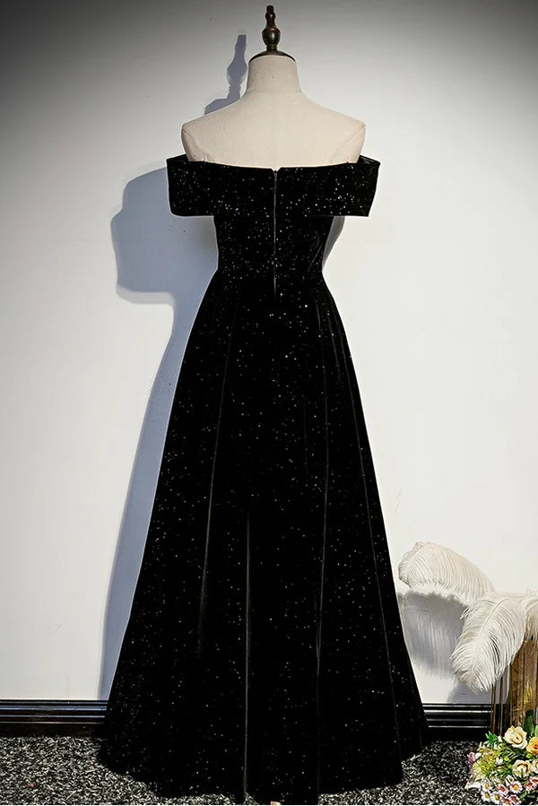 Luxurious Velvet A-Line Off-the-Shoulder Sweetheart Puff-Sleeve Zipper-Back Floor-Length Evening Gown