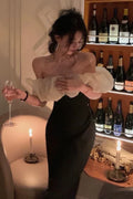 Romantic Slim-Fit Off-the-Shoulder Ruffle-Sleeve Open-Back Midi Cocktail Party Dress