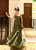 Satin Spaghetti Strap Sweetheart Neck Ruffled Mermaid Prom Dress
