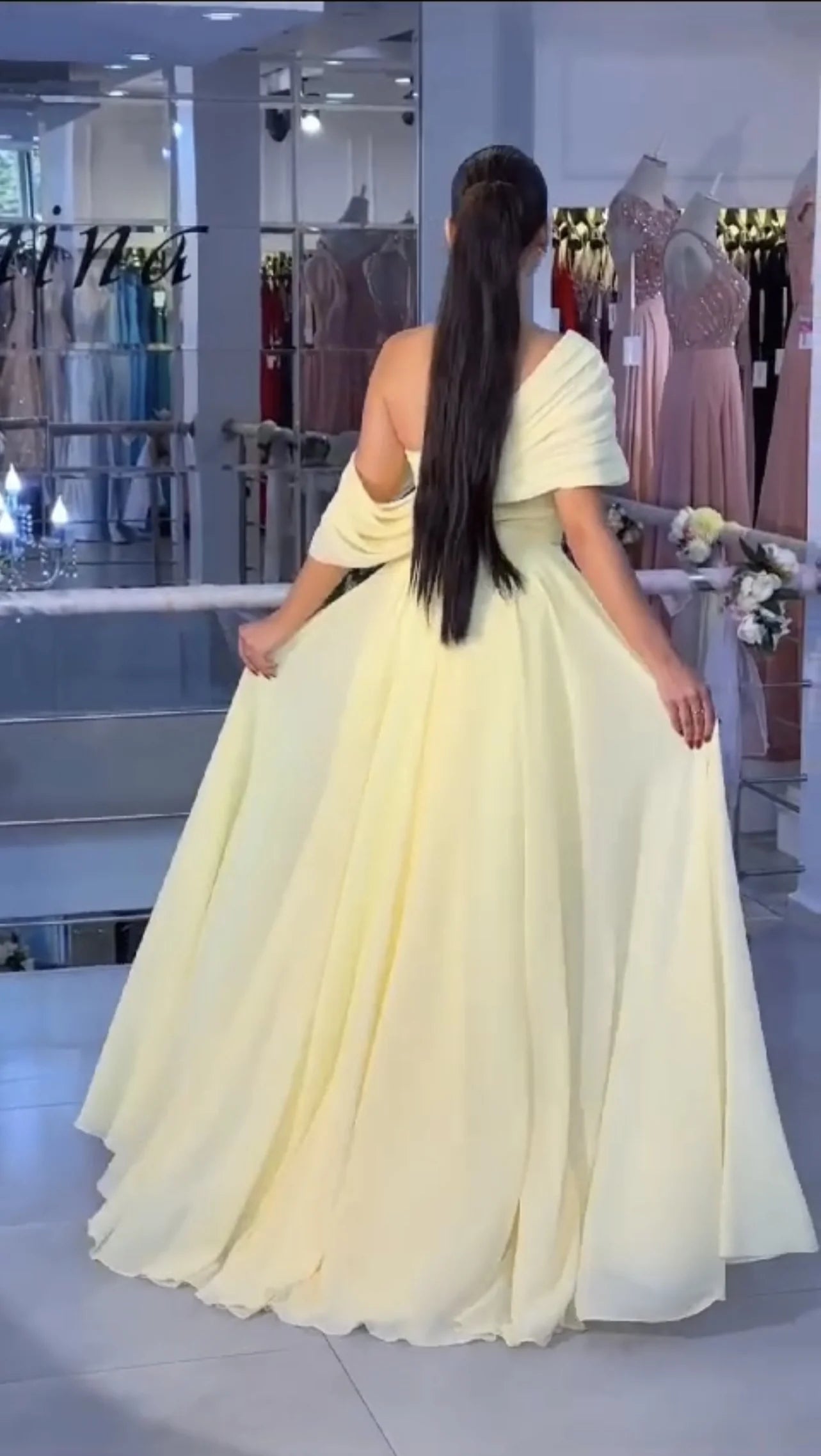 Soft Ruched One-Shoulder Draped High-Slit Ballgown Floor-Length Prom Dress