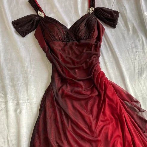 Sparkling Ruched Sweetheart Spaghetti-Strap Solid-Back Midi Prom Dress