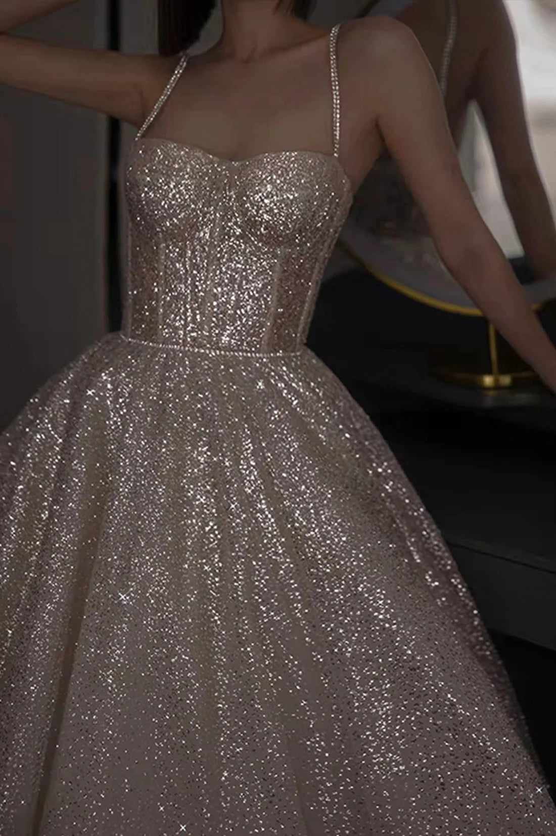Sparkling Sweetheart Crystal-Strap Corset-Bodice Floor-Length Ballgown Prom Dress