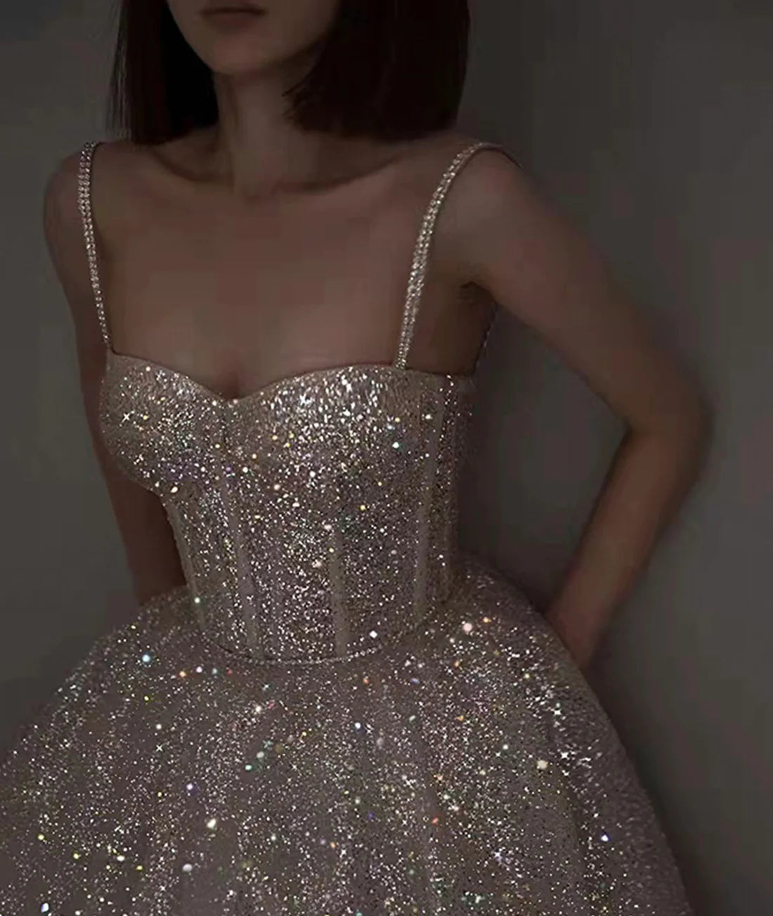 Sparkling Sweetheart Crystal-Strap Corset-Bodice Floor-Length Ballgown Prom Dress