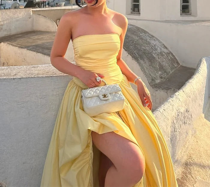 Sunny Strapless Ruched Bodice Voluminous Floor-Length Taffeta Ballgown Party Dress