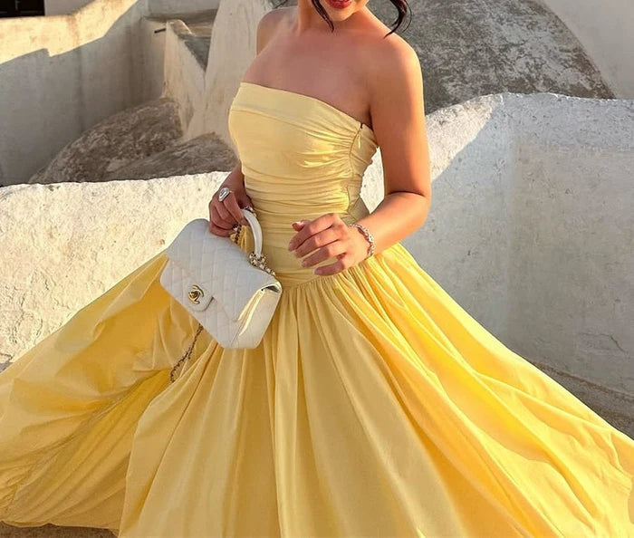Sunny Strapless Ruched Bodice Voluminous Floor-Length Taffeta Ballgown Party Dress