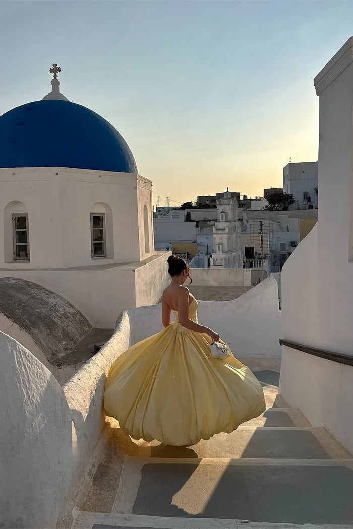 Sunny Strapless Ruched Bodice Voluminous Floor-Length Taffeta Ballgown Party Dress