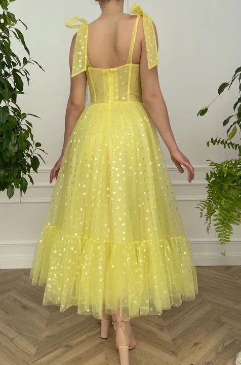 Whimsical Sweetheart Tie-Strap Open-Back Heart-Sequin Tiered Tulle Midi Party Dress